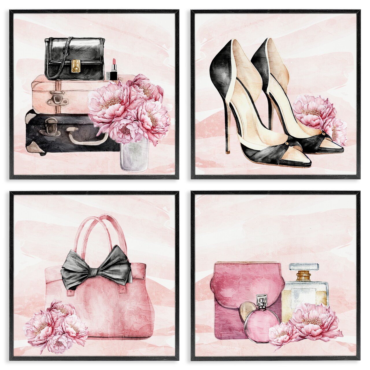 Stupell Industries Glam Time Fashion Items 4pc Framed Giclee Set, design by Kim Allen
